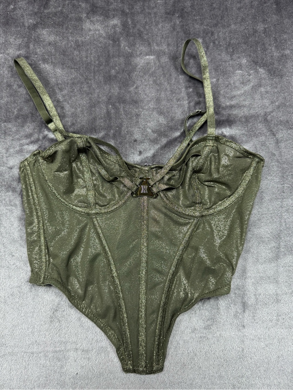 Savage x fenty olive green metallic mesh underwire corset bustier top